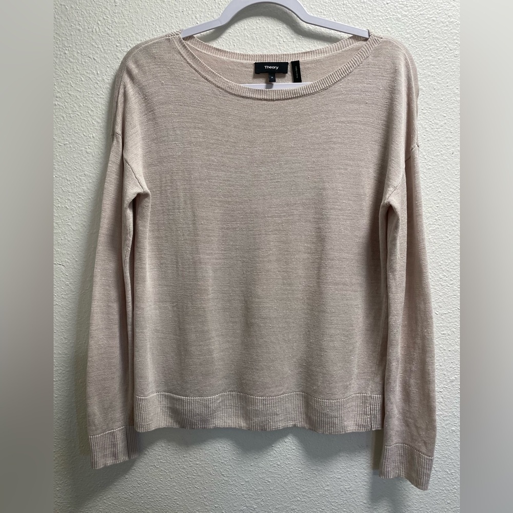 Theory Easy Boatneck Knit Pullover Sweater Linen Blend Tan Women's Size P/00-0
